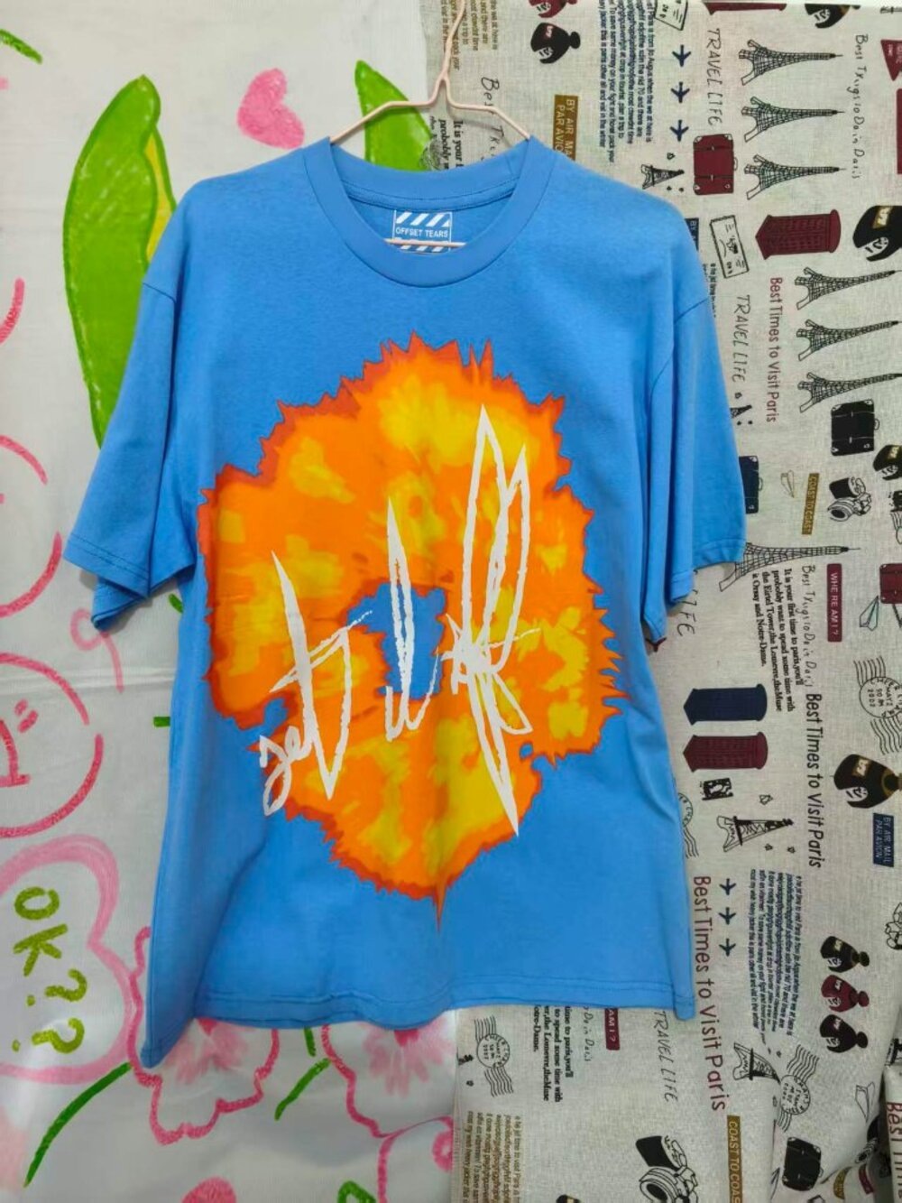 Offset Tears Blue Explosion Graphic Short Sleeve T-Shirt Unisex